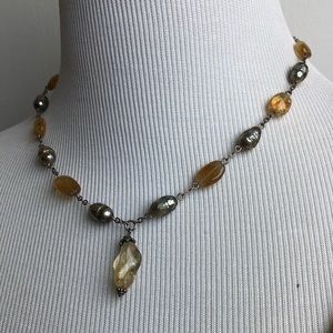 citrine and metallic freshwater pearl choker